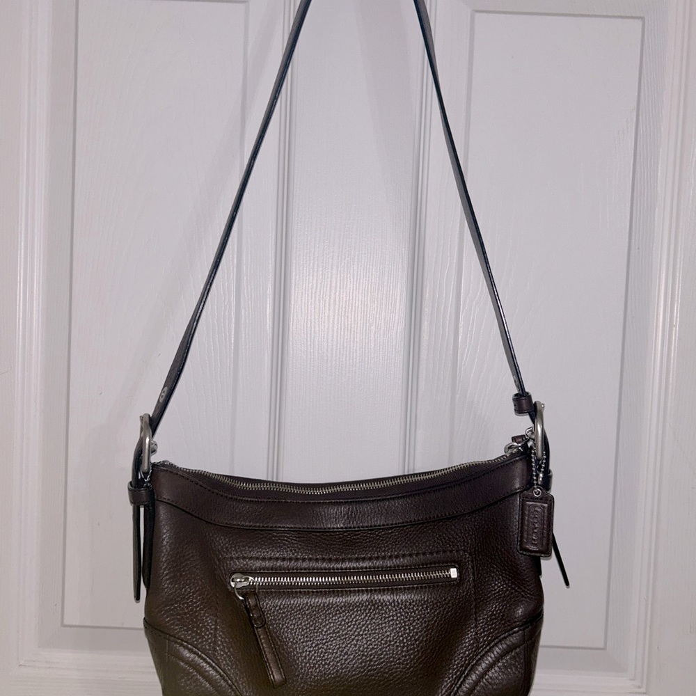 Coach deep brown pebbles leather shoulder bag